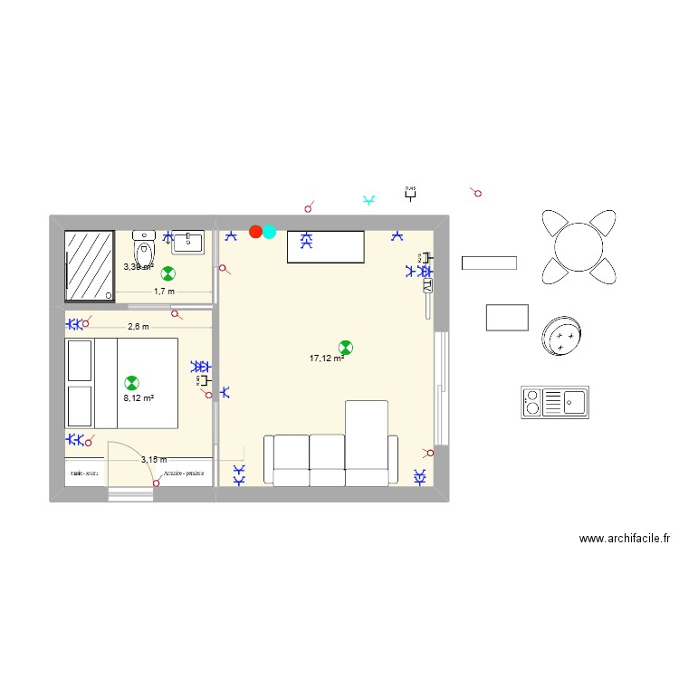 PROJET T2. Plan de 3 pièces et 29 m2