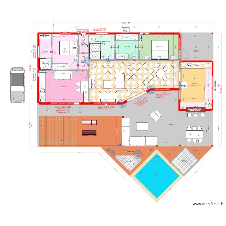 Villa Cocotte Ducos cata 3. Plan de 23 pièces et 331 m2