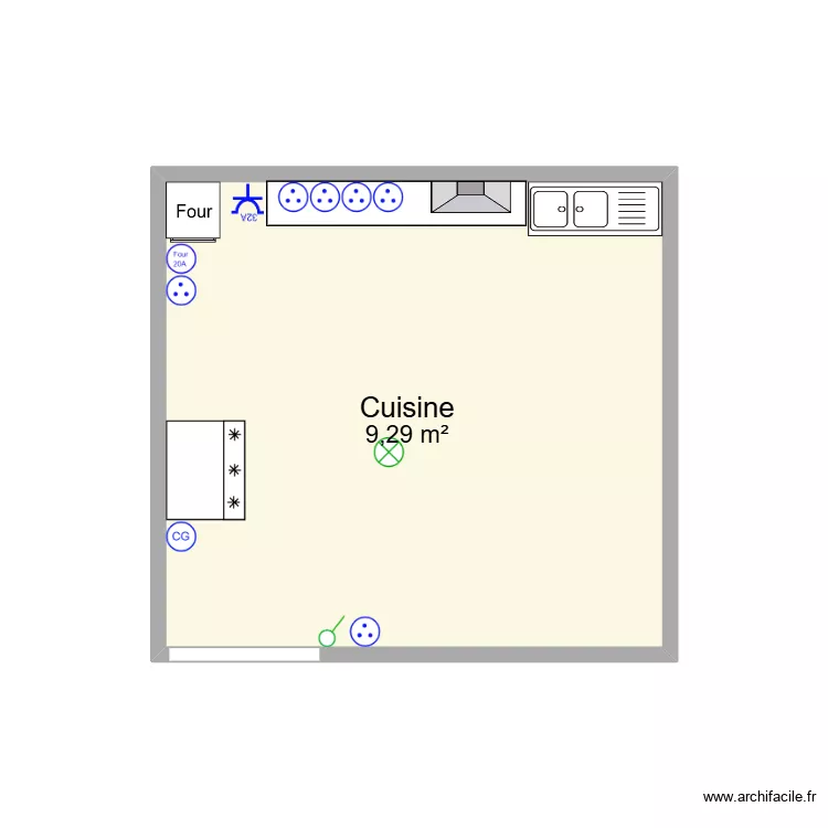 cuisine fait par Isaac. Plan de 1  et 9 m²