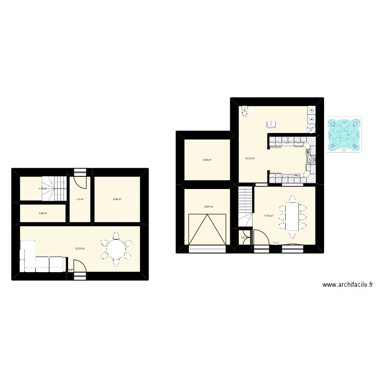 Maison de base. Plan de 10 pièces et 107 m2