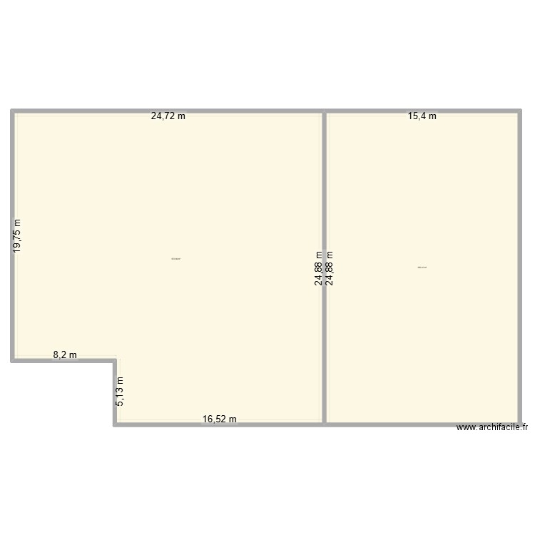 surface brut. Plan de 2 pièces et 956 m2