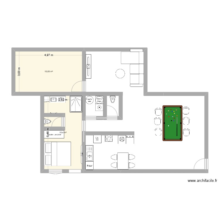 ma partie de maison. Plan de 2 pièces et 30 m2