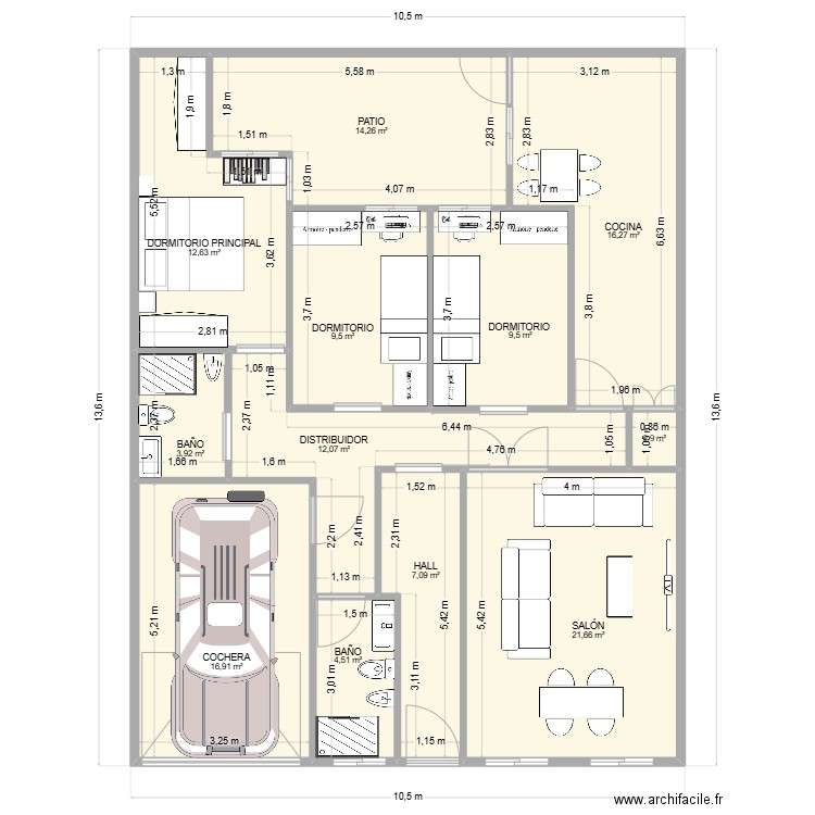 CASA ROSARIO DAVID. Plan de 11 pièces et 130 m2