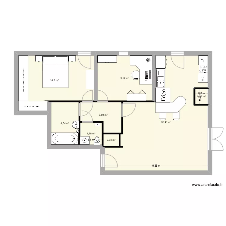 plan 2 Attique T3. Plan de 8  et 68 m²