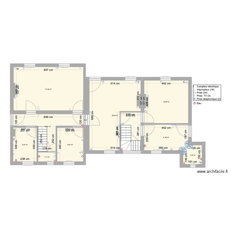 Tourelles RDC actuel. Plan de 18 pièces et 200 m2