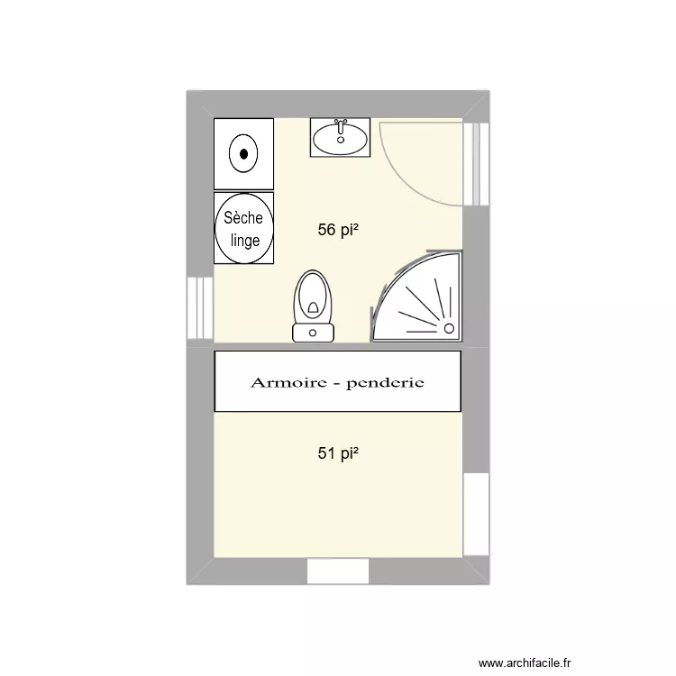 175 salle d eau. Plan de 2  et 10 m²