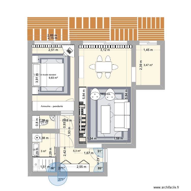 PARIS 15 A&B. Plan de 6 pièces et 41 m2