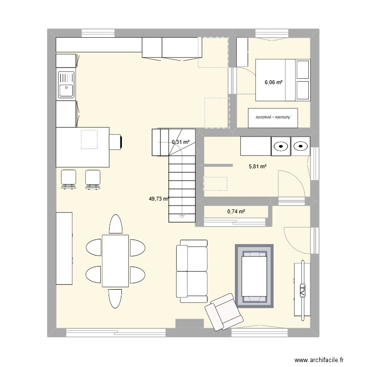 Rez de chaussez. Plan de 5 pièces et 63 m2