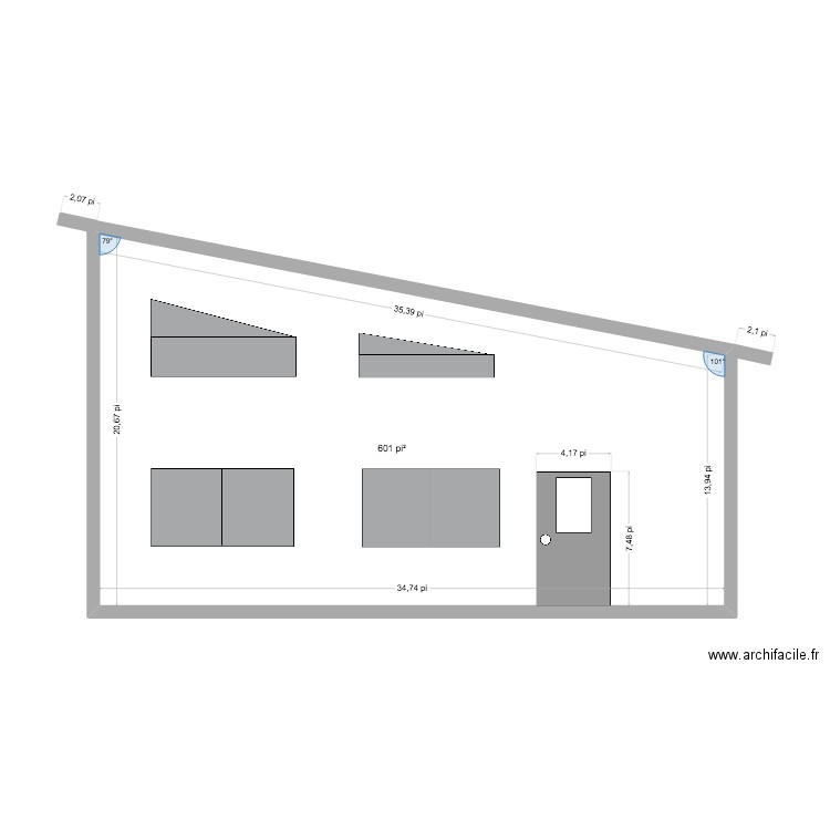 facade 1. Plan de 1 pièce et 56 m2