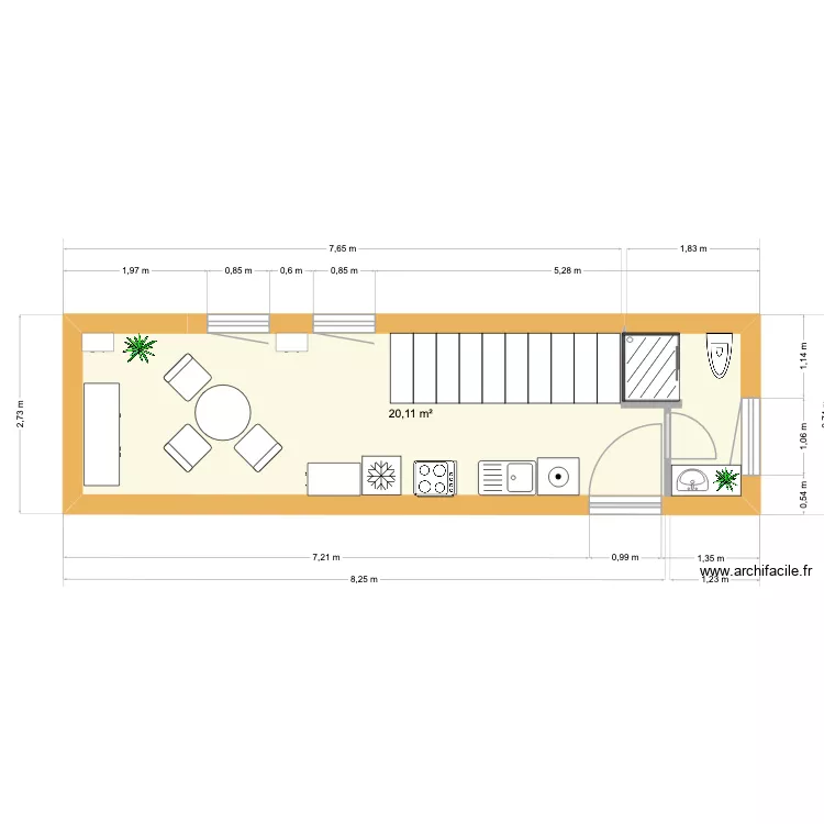 Argenteuil RDC G. Plan de 1 Pièce et 20 m²