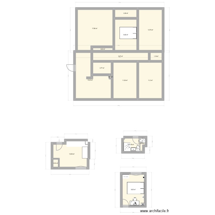Trappes 1 bis. Plan de 17 pièces et 114 m2