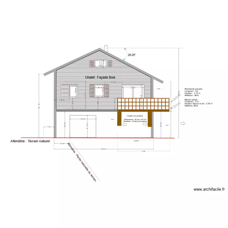 Fa&ccedil;ade ouest chalet avant travaux 3. Plan de 