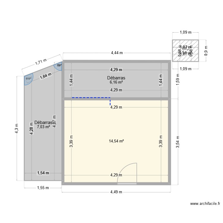CABANE TERRAIN. Plan de 4 pièces et 29 m2