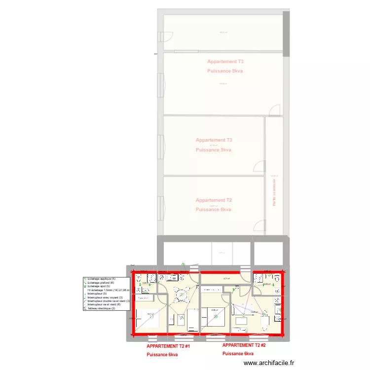 T2 Bern&eacute; &Eacute;clairage. Plan de 