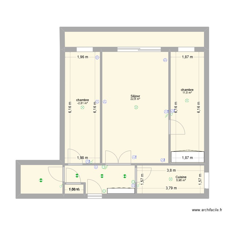 Appartement Nono. Plan de 5 pièces et 53 m2