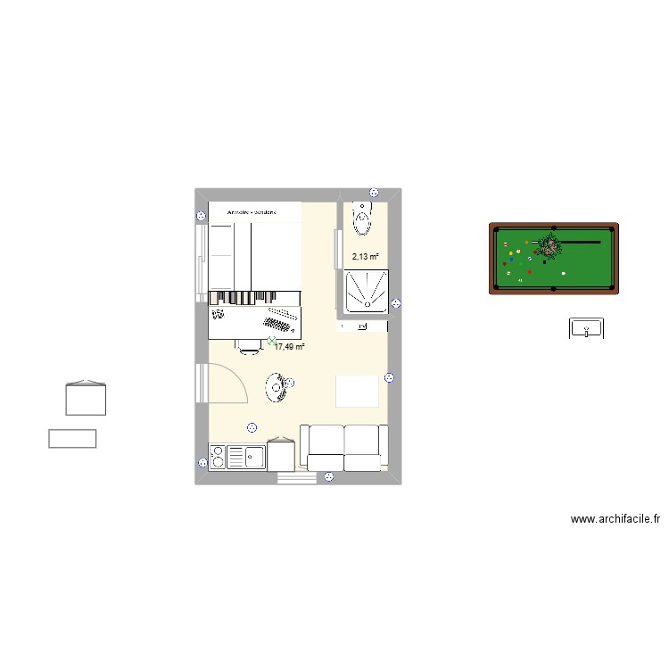 dependance 3. Plan de 2 pièces et 20 m2