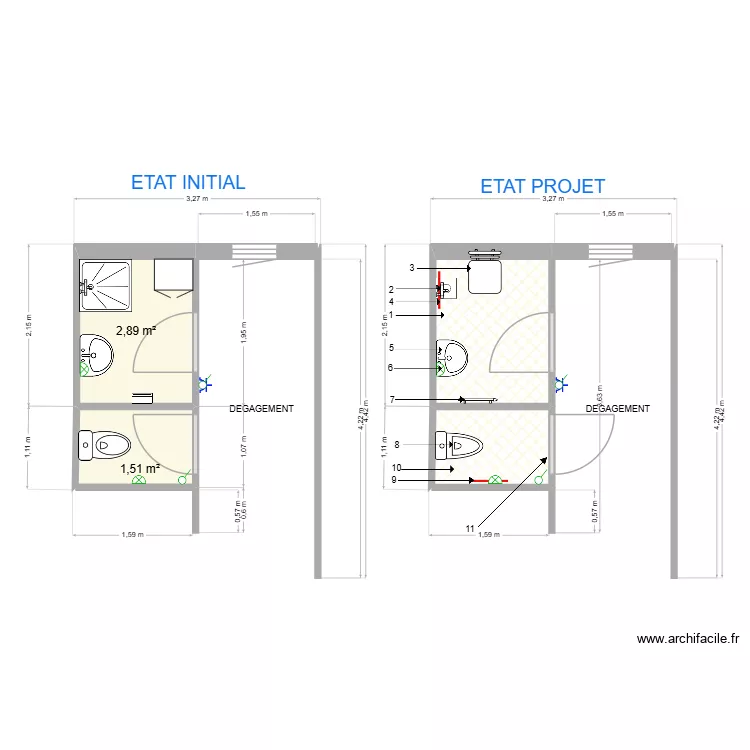 BRACHELET V2. Plan de 4  et 9 m²