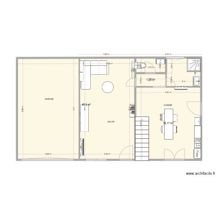 DEPENDENCE. Plan de 3 pièces et 63 m2