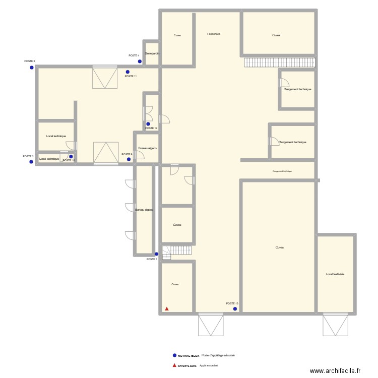 Cave cooperative. Plan de 36 pièces et 995 m2