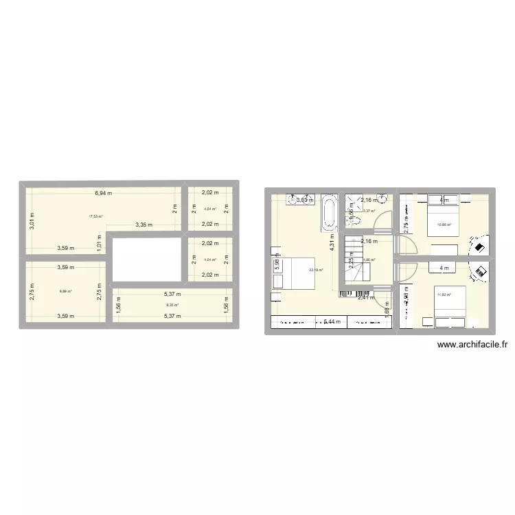 deuxieme &eacute;tage duplex. Plan de 10  et 97 m²