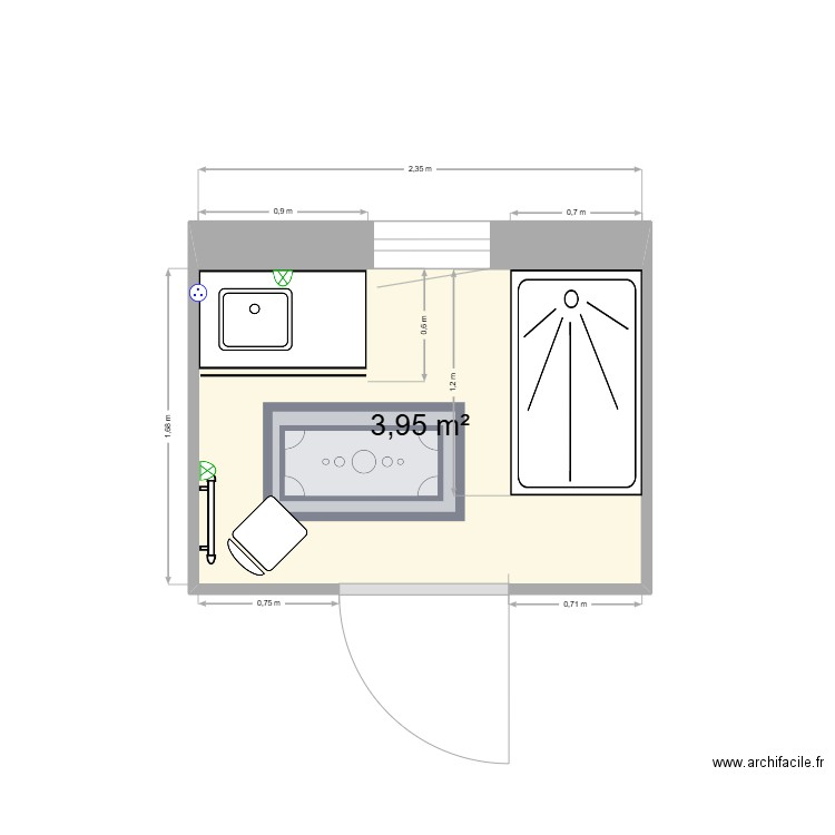 Chambery SdB Proposition 3. Plan de 1 pièce et 4 m2