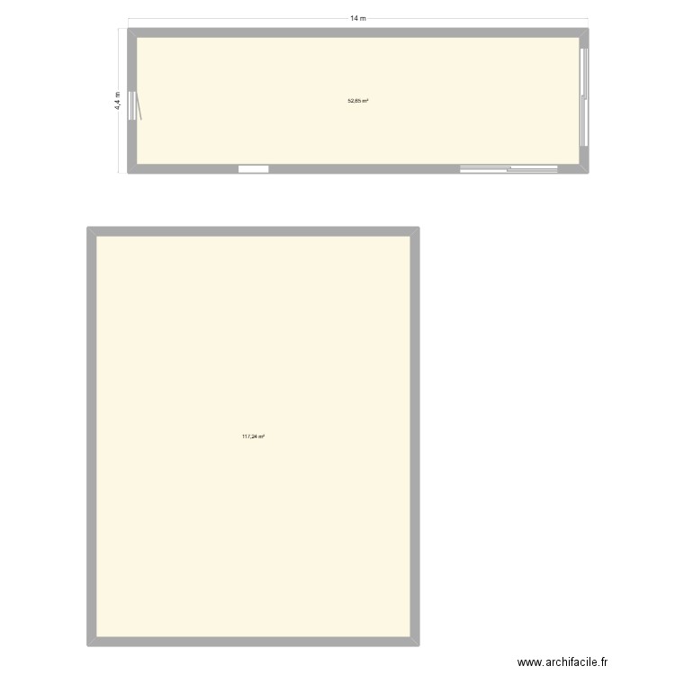Blyes. Plan de 2 pièces et 170 m2