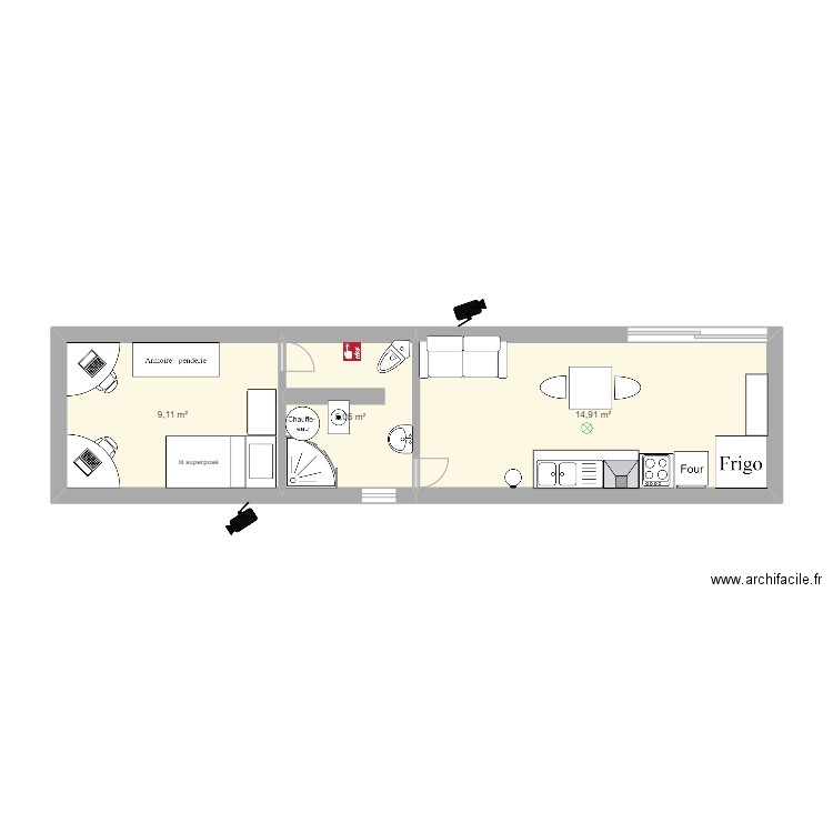 tecbologie. Plan de 3 pièces et 29 m2