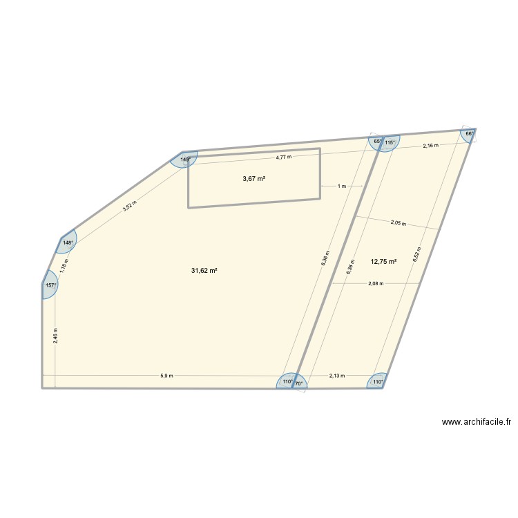 jardin coter. Plan de 3 pièces et 52 m2