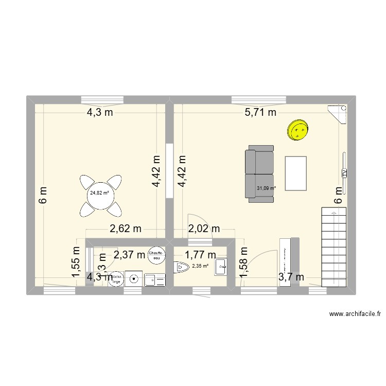 maison1. Plan de 3 pièces et 58 m2