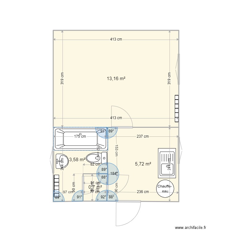 federation. Plan de 4 pièces et 23 m2