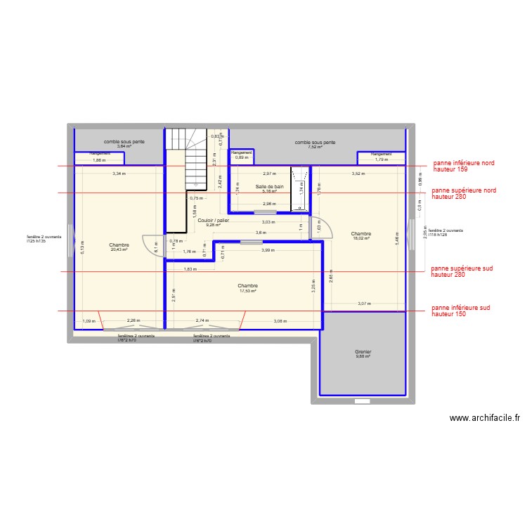 plan coté R+1 - maison PAU LAROSE. Plan de 13 pièces et 103 m2