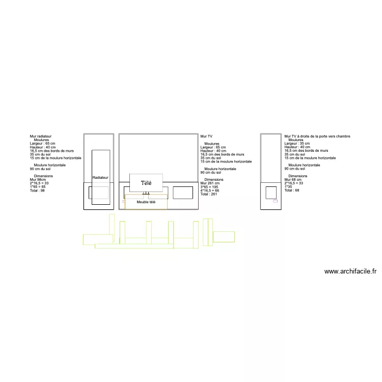 MOULURES N&deg;2 - Mod&egrave;le mur TV. Plan de 