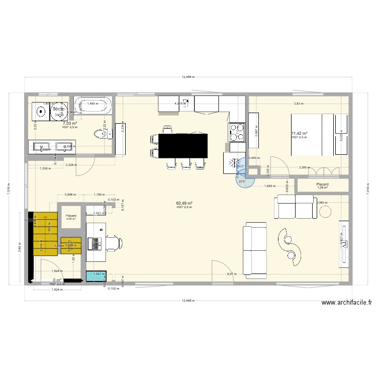 Étage_Projet2. Plan de 7 pièces et 83 m2