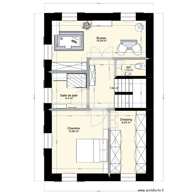 ébauche 02. Plan de 6 pièces et 49 m2