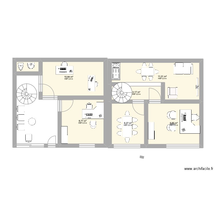 Plan bureau 3 ( avec salle de réunion). Plan de 6 pièces et 50 m2