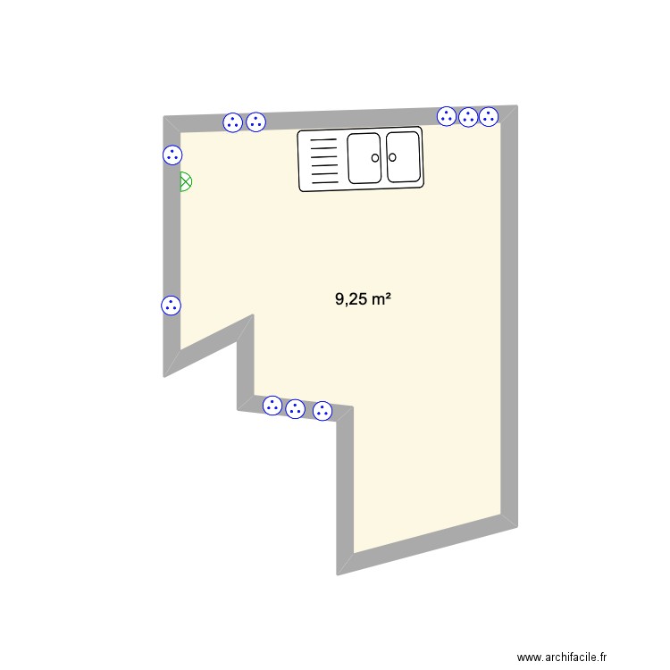 Cuisine FAR . Plan de 1 pièce et 9 m2