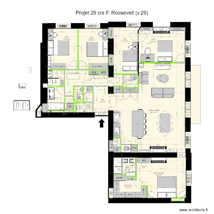 29 crs FR v30. Plan de 42 pièces et 154 m2