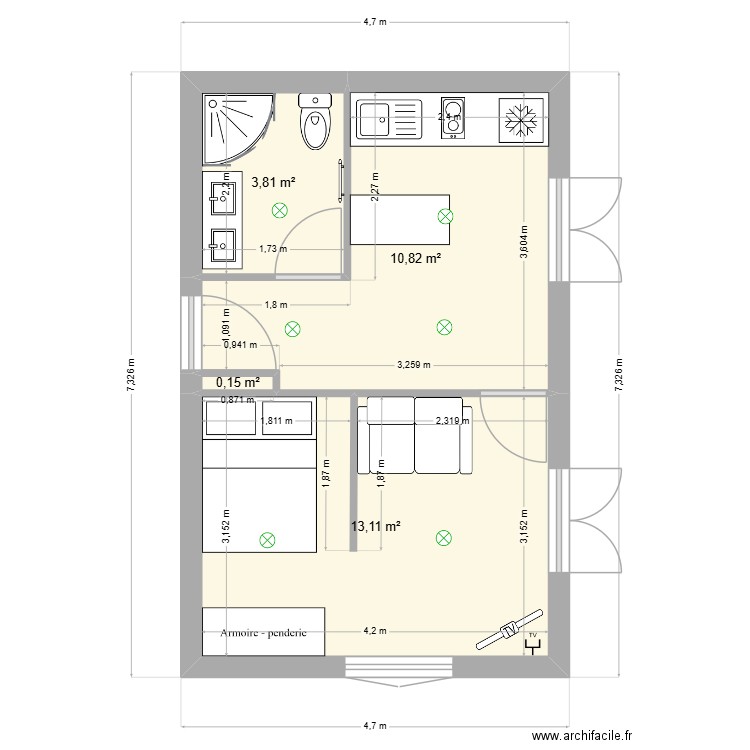 T2 navarre. Plan de 4 pièces et 28 m2