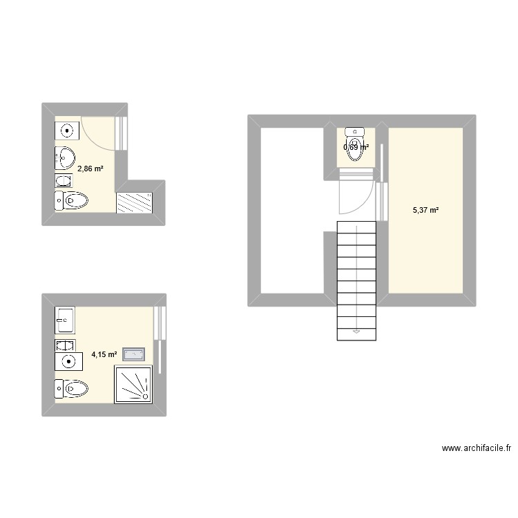 Réno sdb. Plan de 4 pièces et 13 m2