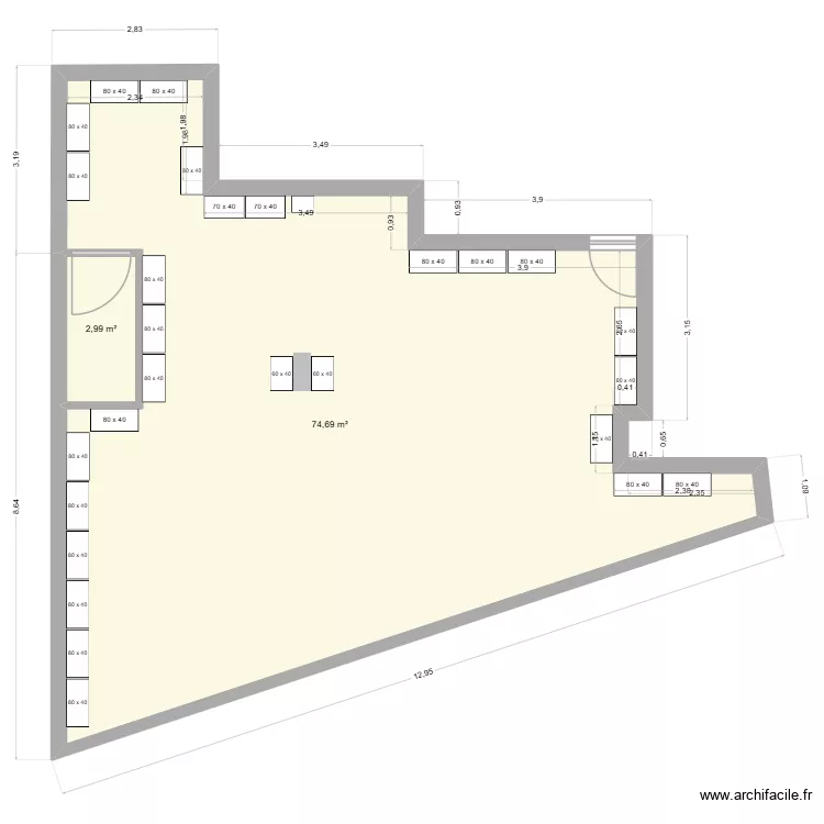 Paris 13. Plan de 2 pièces et 78 m²