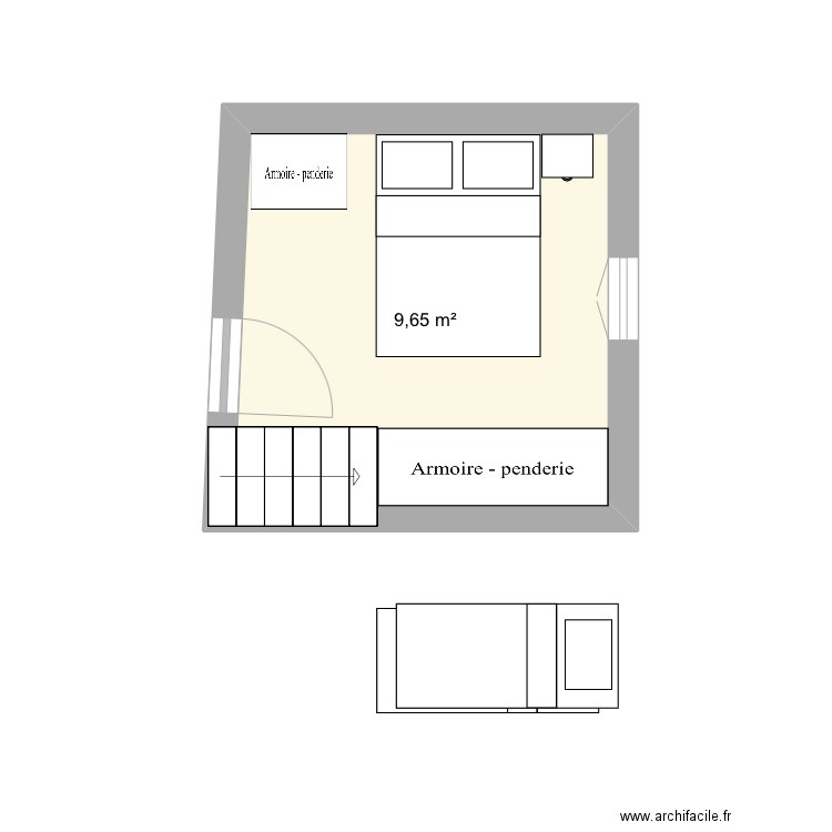Petite chambre lods. Plan de 1 pièce et 10 m2