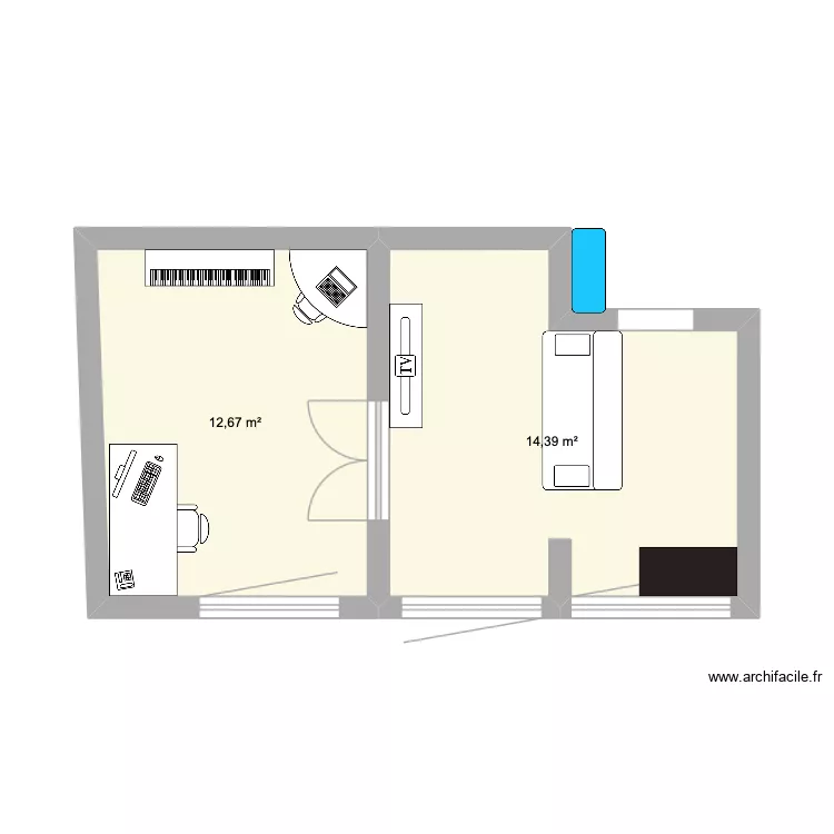 Appart. Plan de 2 pièces et 27 m²