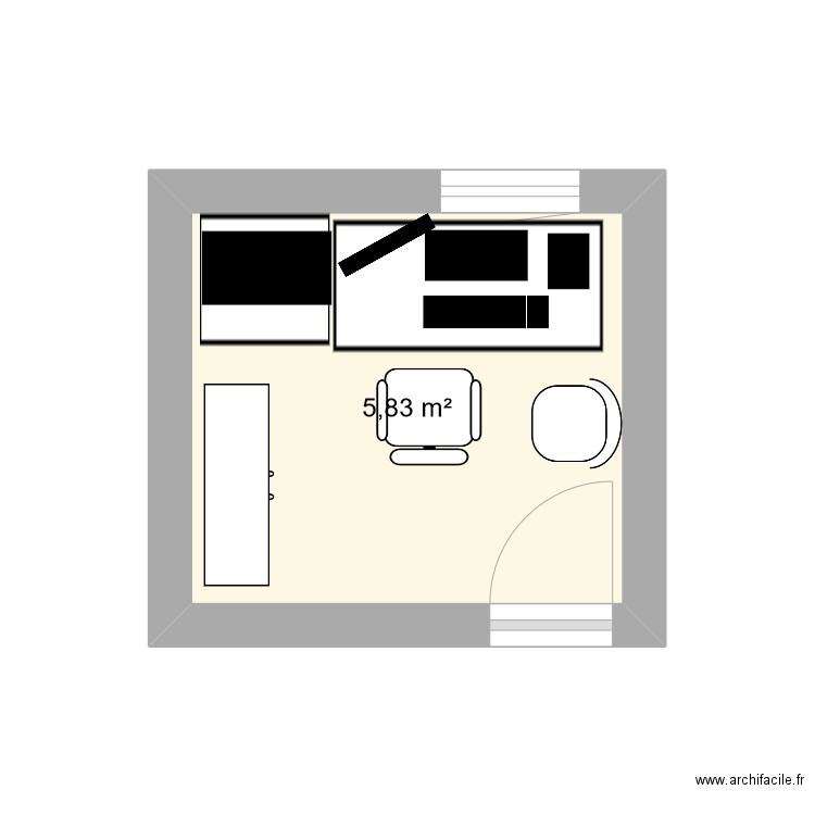 bureau Nathalie actuel. Plan de 1 pièce et 6 m2