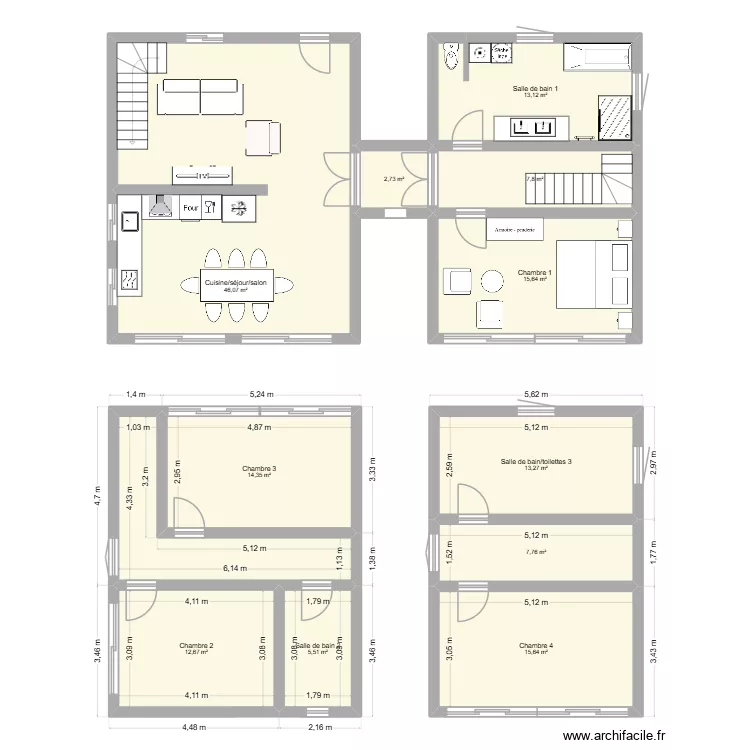 Maison ES. Plan de 12  et 165 m²