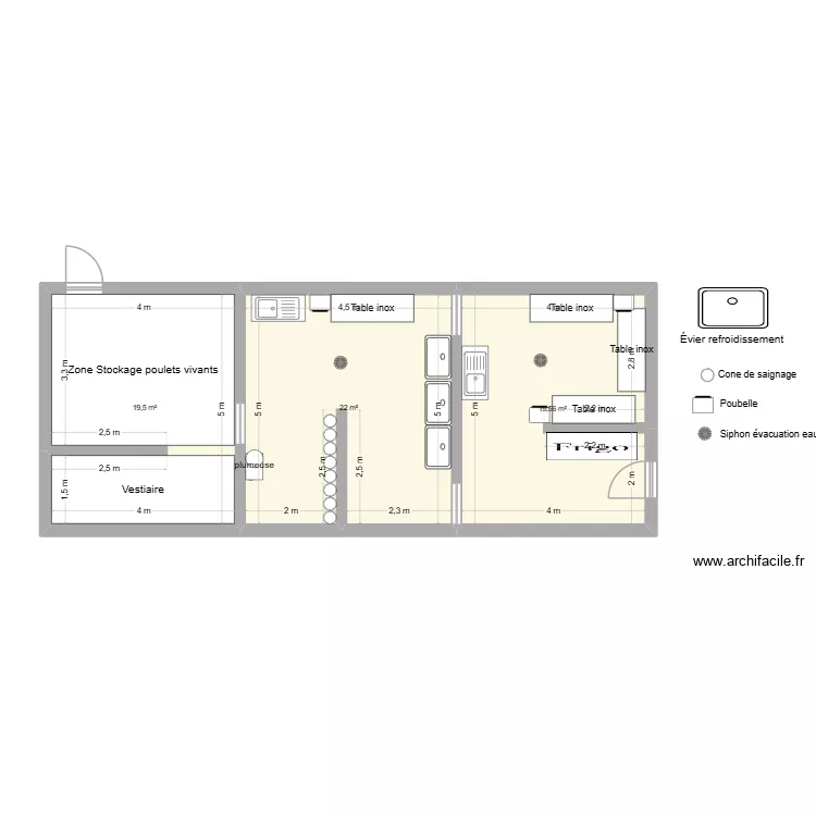 abattoir. Plan de 3  et 61 m²