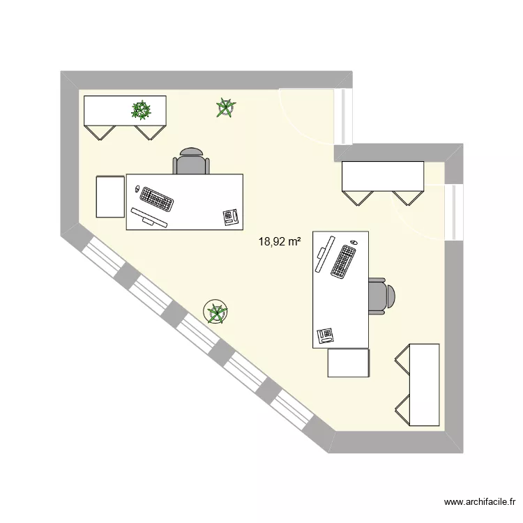bureau 1. Plan de 1  et 19 m²