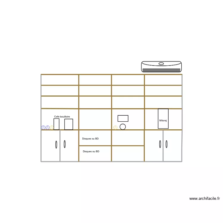 Bibliotheque du salon. Plan de 16  et 5 m²