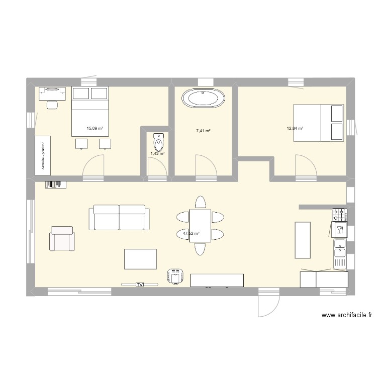 version karine. Plan de 5 pièces et 84 m2