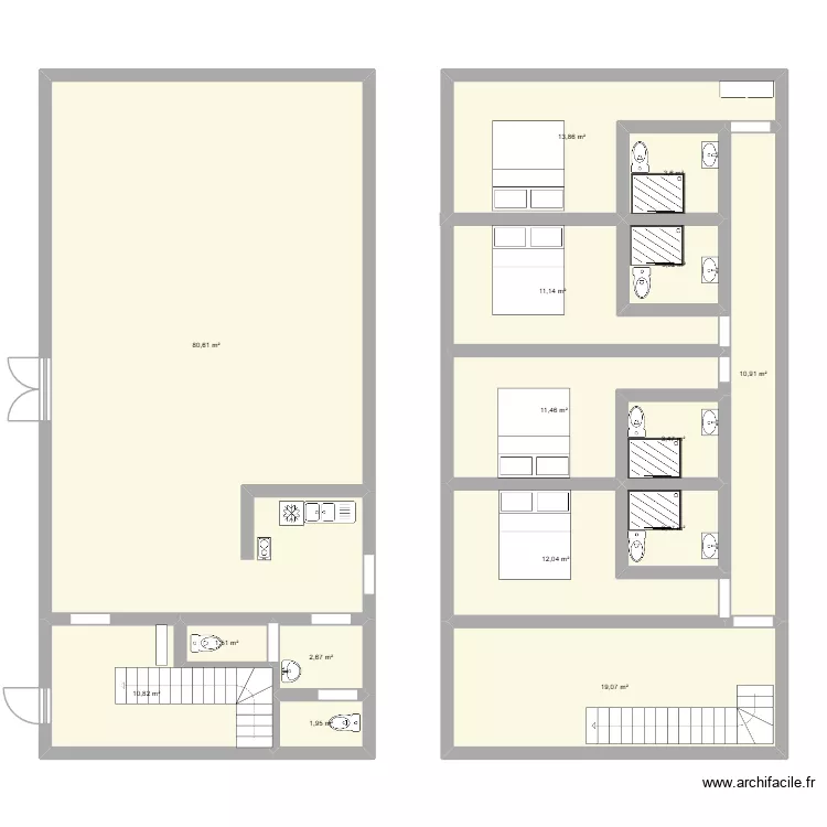batiment 2. Plan de 15  et 190 m²