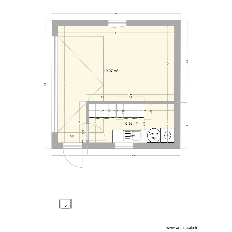 Garage Buanderie. Plan de 2 pièces et 25 m2